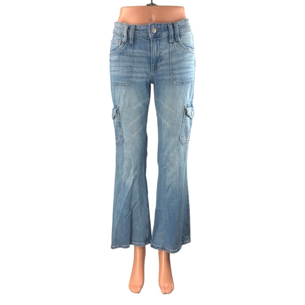 Aeropostale Women's Blue Mid Rise Flared Bootcut Y2k Cargo Denim Jeans Size 2